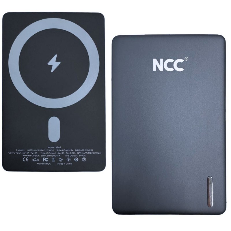 NCC Power Bank 5000mAh Caricabatterie Ultra Slim Magnetico MAGSAFE Fast Charging | Nero BP05