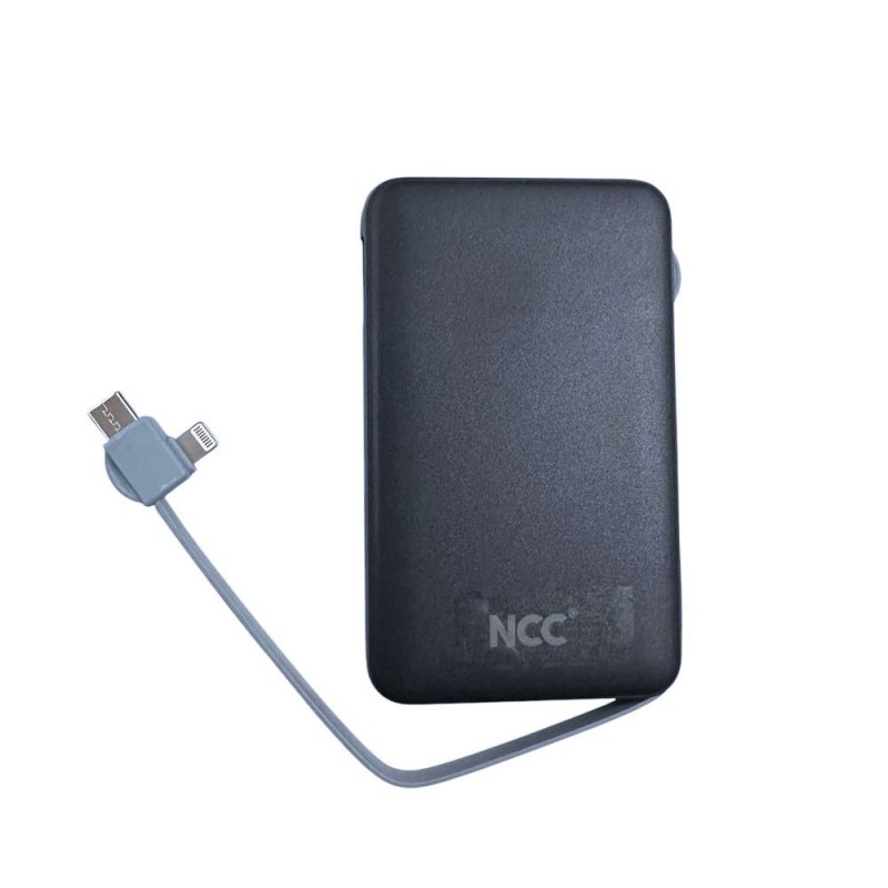 NCC Power Bank 5000mAh Mini Caricabatterie Compatto Con Cavo USB-C e Lightning | Nero BP03