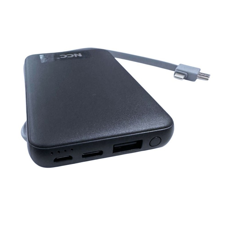 NCC Power Bank 5000mAh Mini Caricabatterie Compatto Con Cavo USB-C e Lightning | Nero BP03
