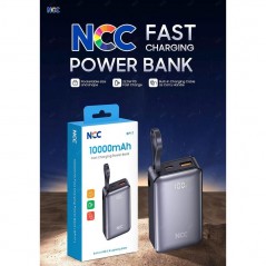 NCC Power Bank 10000mAh Caricabatterie Compatto Con Cavo Integrato USB-C e Lightning 22.5W | BP17