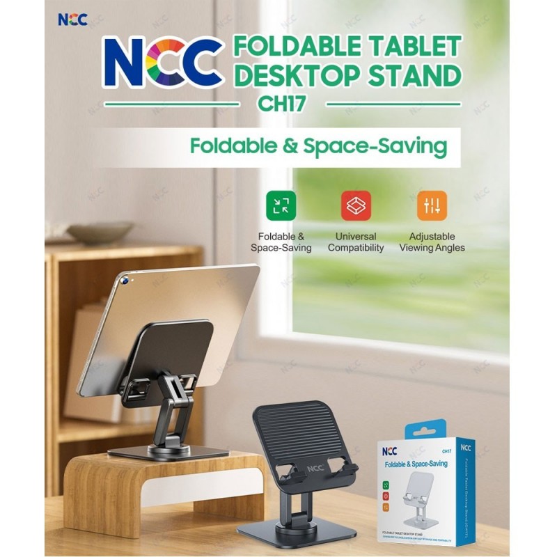 NCC CH17 Adjustable and Foldable Metal Desktop Stand for Smartphones and Tablets | White