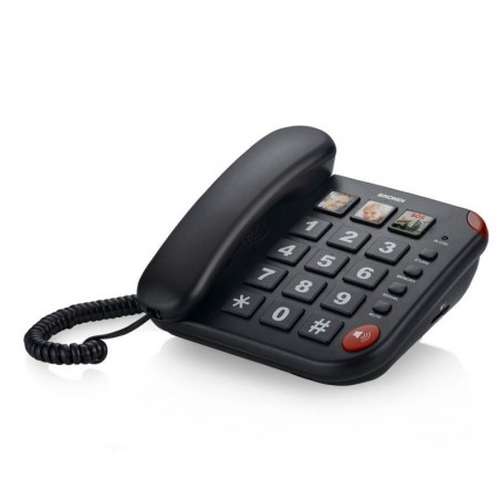 Brondi Bravo 15 Corded Landline Phone with Large Buttons and Hands-Free Calling | Black