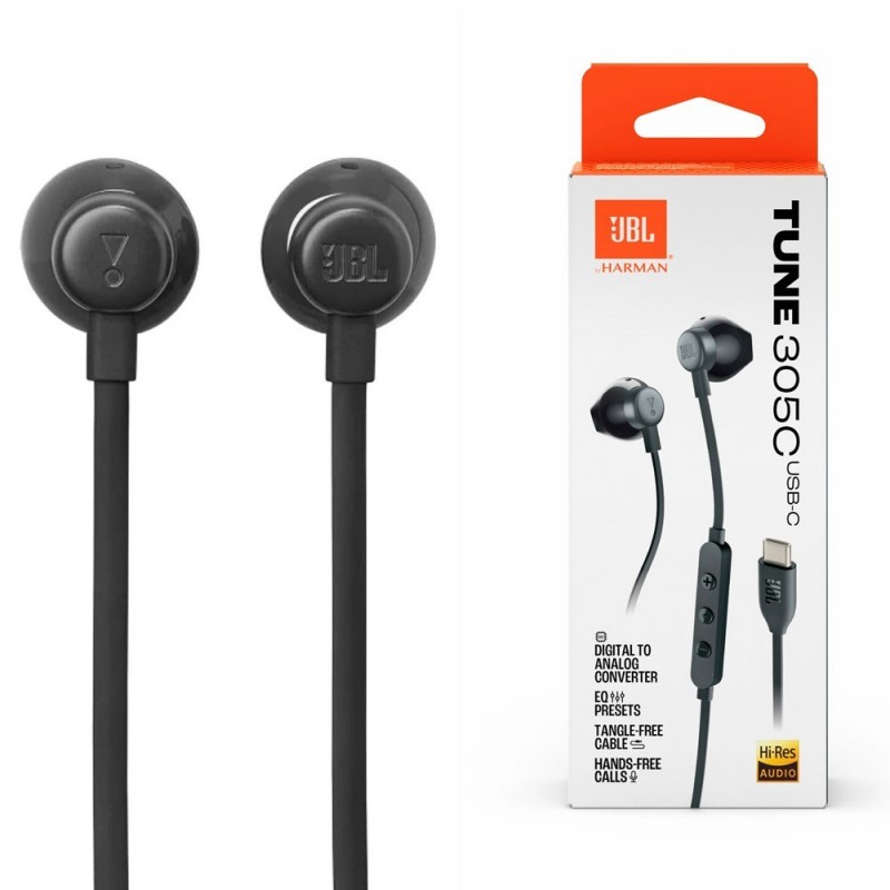 JBL Tune 305C Auricolari USB-C con Comando e Microfono | Nero JBL Tune 305C Auricolari USB-C con Comando e Microfono | Nero