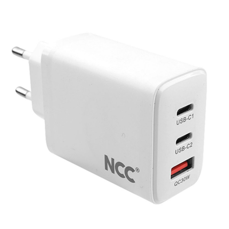  NCC Mains Charger 65W USB-A+C+C Charger EU Plug | White C36