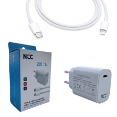 Discover NCC CaricaBatterie Da Rete 20W USB-C + Cavo da USB-C a Lightning PD Fast Charger | Bianco details