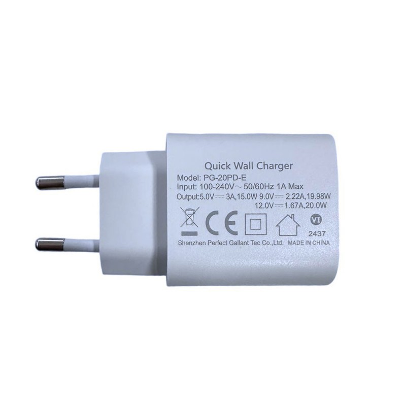  NCC 20W USB-C Wall Charger + USB-C to Lightning Cable PD Fast Charger C16 | White