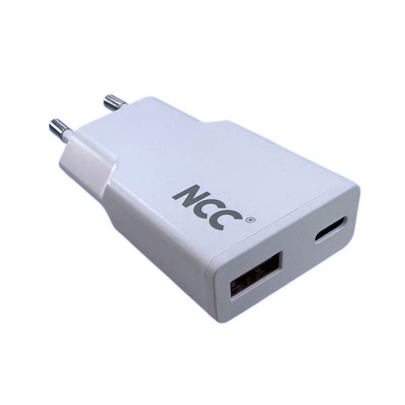 NCC 30W Ultra-Thin USB-A + USB-C Fast Charge Wall Charger | White C214
