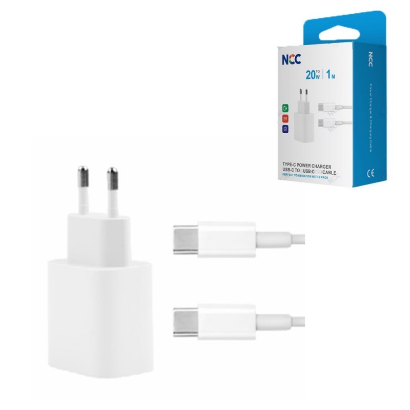 NCC 20W USB-C Wall Charger + USB-C to USB-C Fast Charger Cable C124 | White