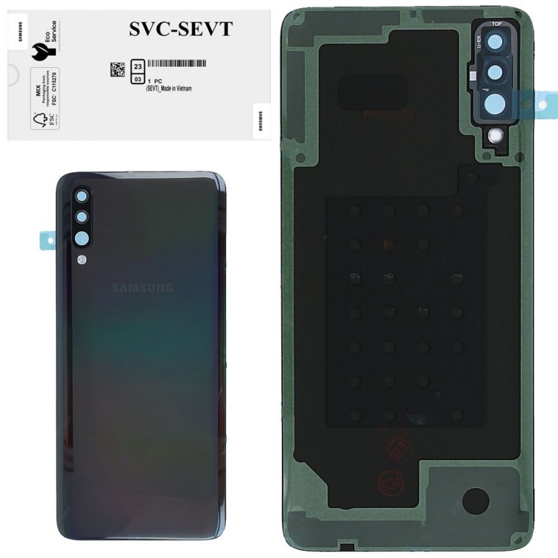 Samsung Back Cover Originale Service Pack con Camera Frame per Galaxy A70 SM-A705 | Nero