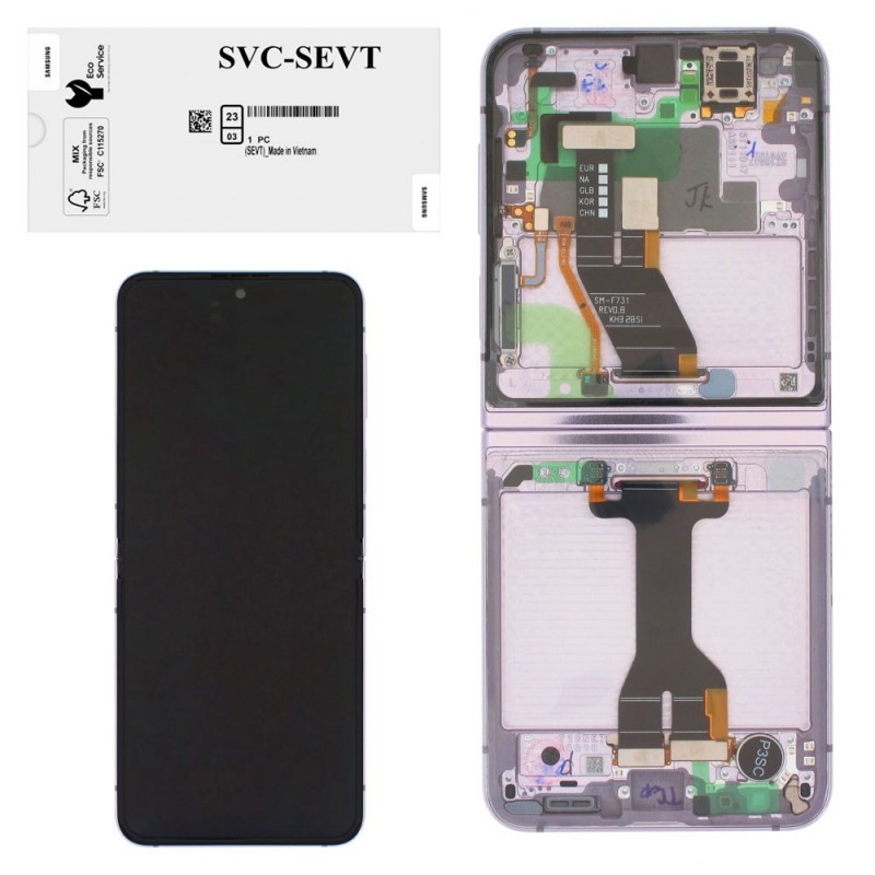 Samsung SERVICE PACK Display LCD ORIGINALE + Frame Galaxy Z Flip 5 5G 2023 F731 LAVENDER INNER