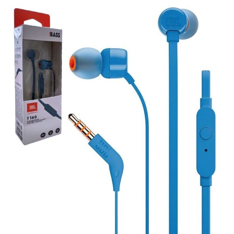 JBL Tune T160 Wired In-Ear Headphones with 3.5mm Jack and 3-Buttons | Blue