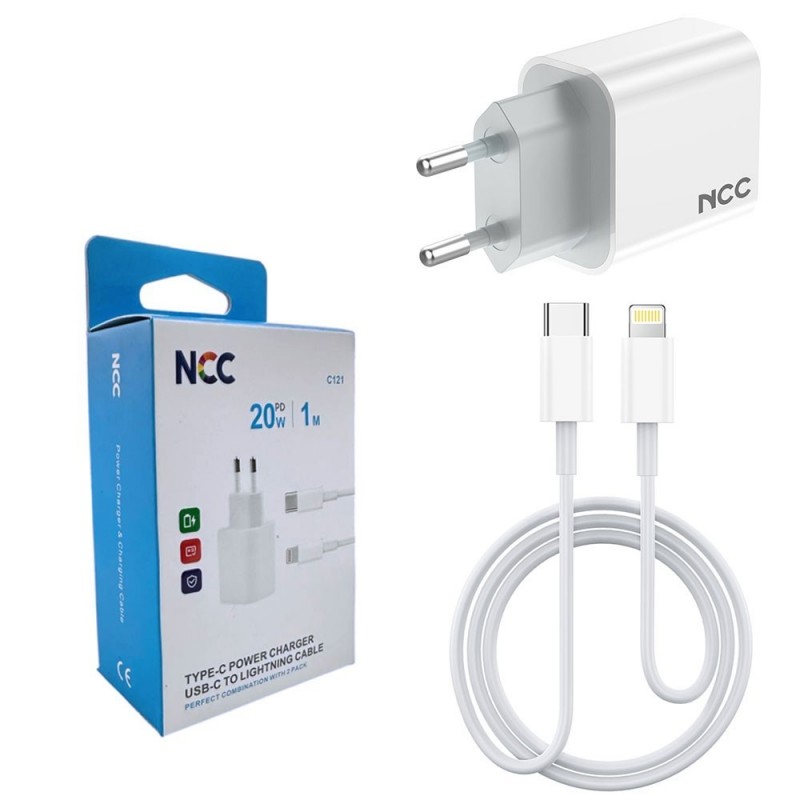 NCC 20W USB-C Wall Charger + USB-C to Lightning Cable PD Fast Charger C121 | White