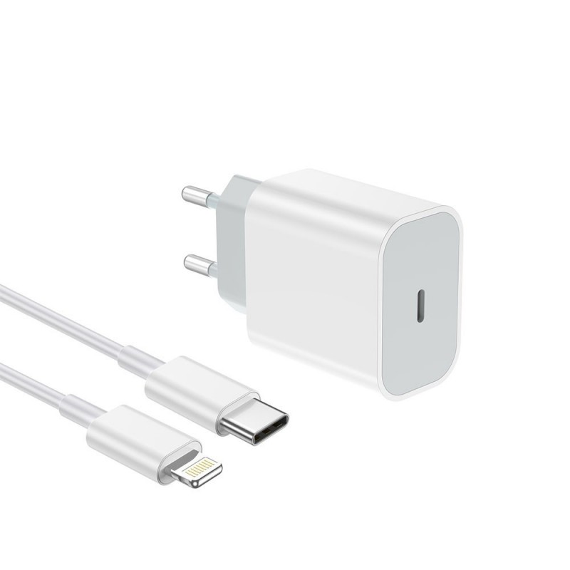 NCC CaricaBatterie Da Rete 20W USB-C + Cavo da USB-C a Lightning PD Fast Charger C121 | Bianco