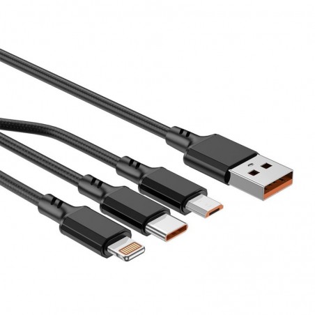 NCC D120MCL 3-in-1 USB-A to USB-C Charging Cable - Lightning - Micro USB | 60W | 120cm