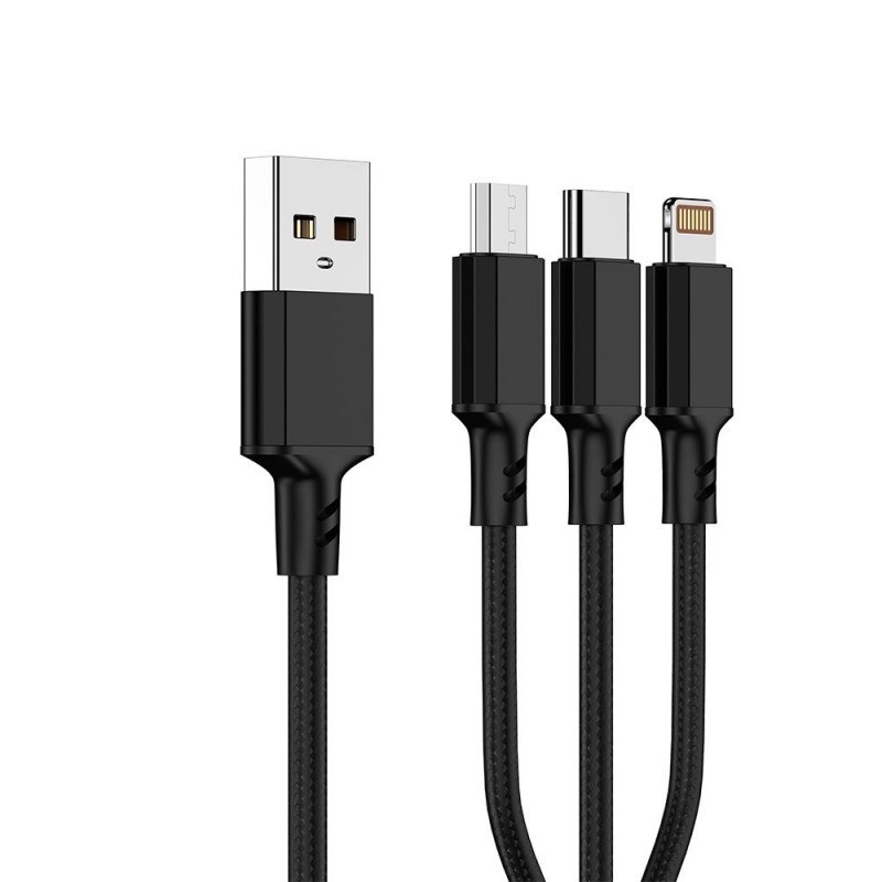 NCC D120MCL 3-in-1 USB-A to USB-C Charging Cable - Lightning - Micro USB | 60W | 120cm