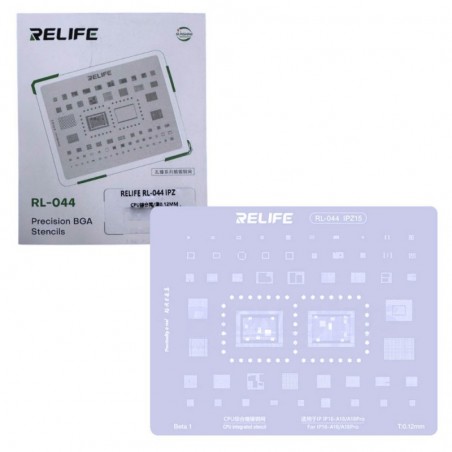 Scopri RELIFE RL-044 IPZ15 Tin Steel Stencil per Rigenerazione CHIP IC su CPU per iPhone 16-A18 / A18 Pro in dettaglio