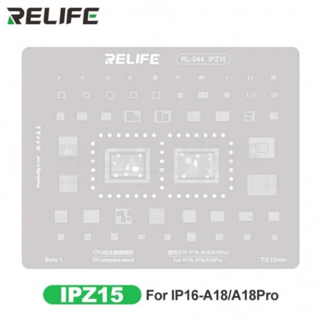 RELIFE RL-044 IPZ15 Tin Steel Stencil per Rigenerazione CHIP IC su CPU per iPhone 16-A18 / A18 Pro
