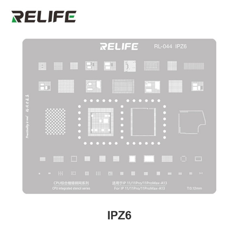 RELIFE RL-044 IPZ6 Tin Steel Stencil for IC CHIP Remanufacturing on CPU for iPhone 11 / Pro / Pro Max - A13 | 0.12MM