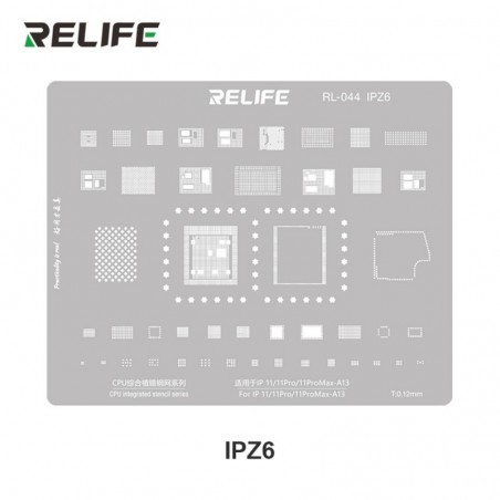 RELIFE RL-044 IPZ6 Tin Steel Stencil for IC CHIP Remanufacturing on CPU for iPhone 11 / Pro / Pro Max - A13 | 0.12MM