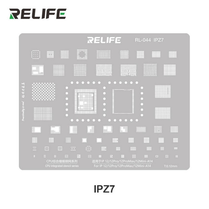 RELIFE RL-044 IPZ7 Tin Steel Stencil for IC CHIP Remanufacturing on CPU for iPhone 12 / Pro / Pro Max / Mini - A14 | 0.12MM