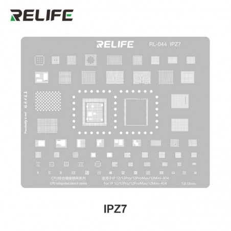 RELIFE RL-044 IPZ7 Tin Steel Stencil for IC CHIP Remanufacturing on CPU for iPhone 12 / Pro / Pro Max / Mini - A14 | 0.12MM