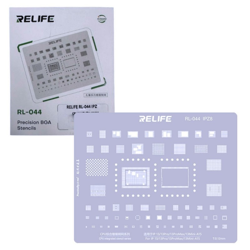 RELIFE RL-044 IPZ8 Tin Steel Stencil for IC CHIP Regeneration on CPU for iPhone 13 / Pro / Pro Max / Mini - A15 | 0.12MM