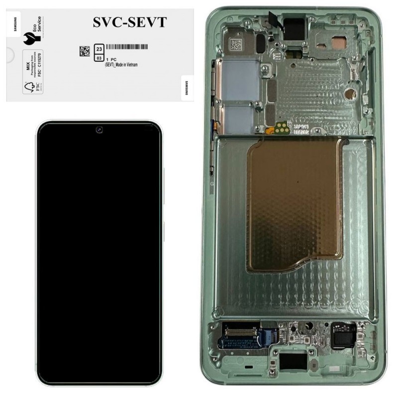 Samsung SERVICE PACK Display LCD ORIGINALE + Frame Per Galaxy S25 SM-S931 5G MINT GREEN 