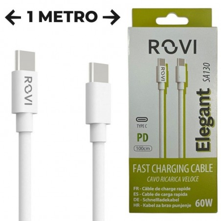 Acquista Rovi Elegant Cavo di Ricarica da USB-C a USB-C SA130 in PVC Ultra Resistente 1mt 3A | Bianco su Smartness
