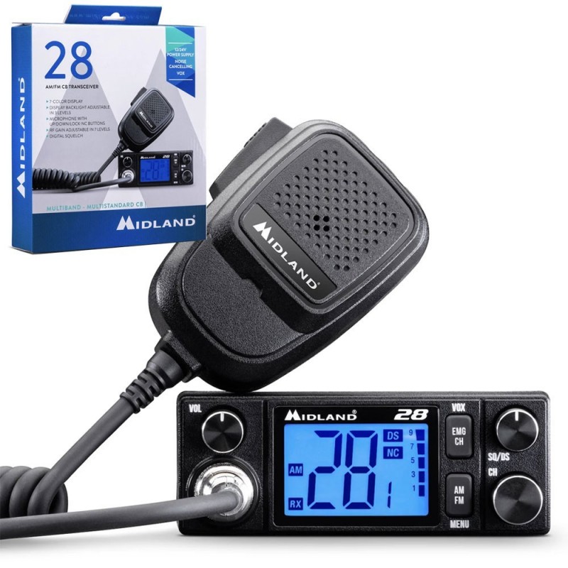 MIDLAND 28 Mobile CB AM/FM Transceiver Noise Cancelling 12/24V