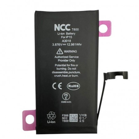 NCC Batteria Compatibile per Apple iPhone 15 A2846 A3089 A3092 A3090 | ZY Taiwan Chip