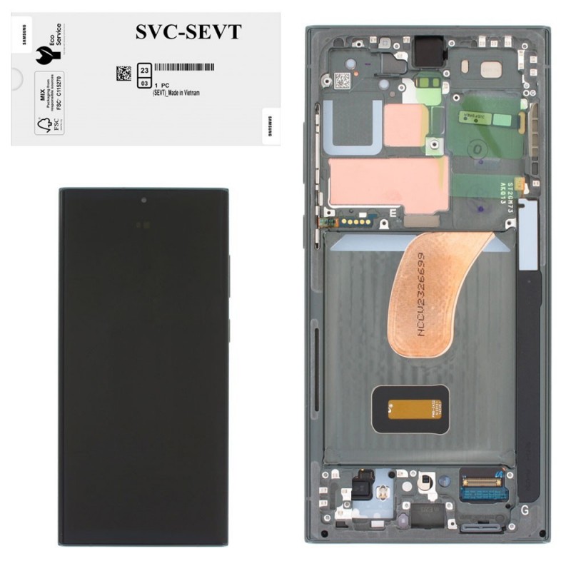 Samsung SERVICE PACK Display LCD ORIGINALE + Frame Per Galaxy S23 Ultra 5G S918 | GREEN