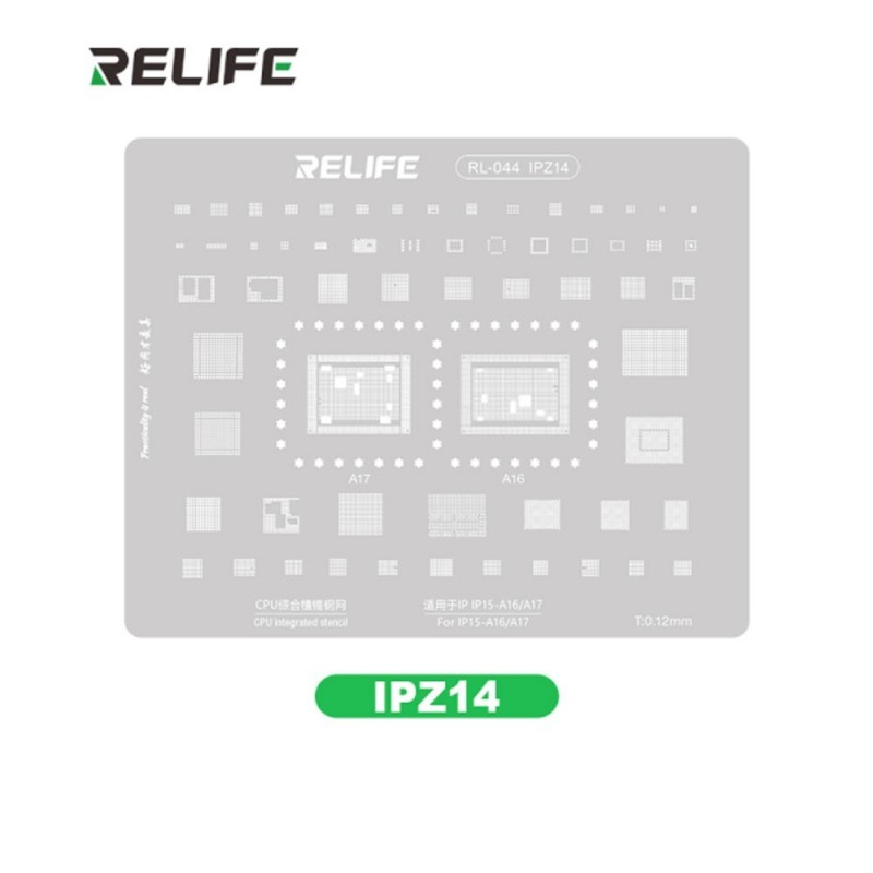  RELIFE RL-044 IPZ14 Tin Steel Stencil for IC CHIP Regeneration on CPU for iPhone 15 - A16/A17