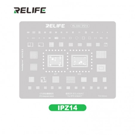  RELIFE RL-044 IPZ14 Tin Steel Stencil for IC CHIP Regeneration on CPU for iPhone 15 - A16/A17