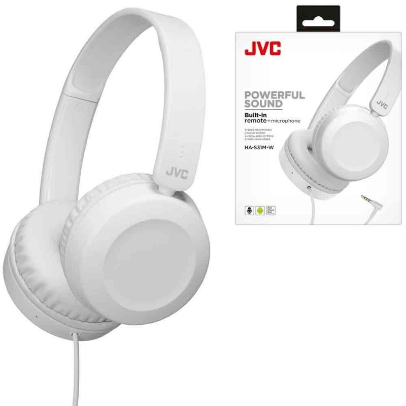 JVC Cuffie Pieghevoli Sovraurali Leggere con Telecomando e Microfono HA-S31M-W-E | Bianco