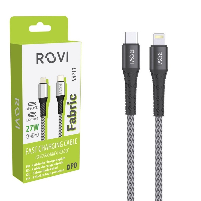 Rovi Fabric Charging Cable SA213 Type-C to Lightning 27W 1.5m | Silver