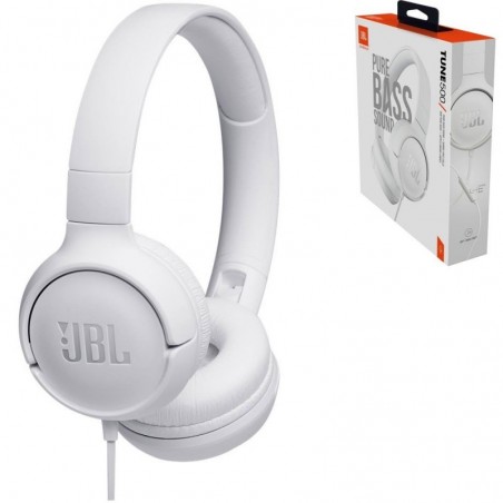 JBL Tune 500 T500 Wired On-Ear Headphones with 3.5" Jack and Controls and Microphone | White