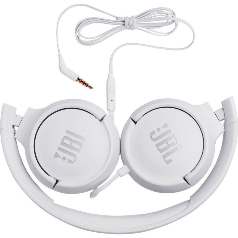 JBL Tune 500 T500 Wired On-Ear Headphones with 3.5" Jack and Controls and Microphone | White