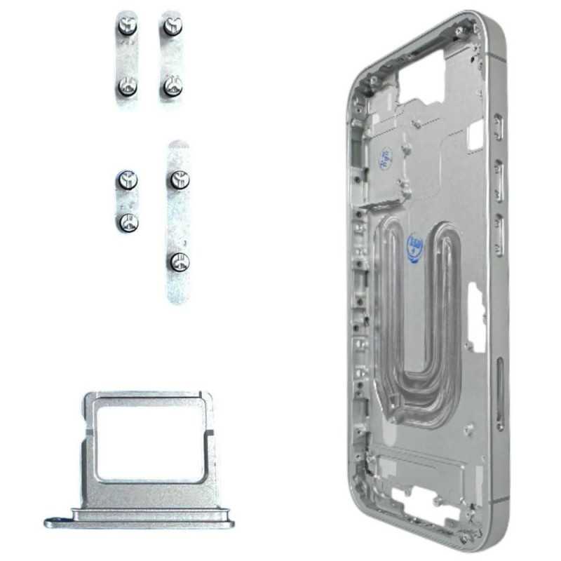 Middle Frame with SIM Tray and Side Buttons for iPhone 16 | White Middle Frame with SIM Tray and Side Buttons for iPhone 16 | White