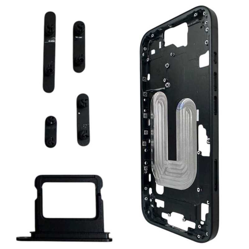 Middle Frame with SIM Tray and Side Buttons for iPhone 16 | Black Middle Frame with SIM Tray and Side Buttons for iPhone 16 | Black