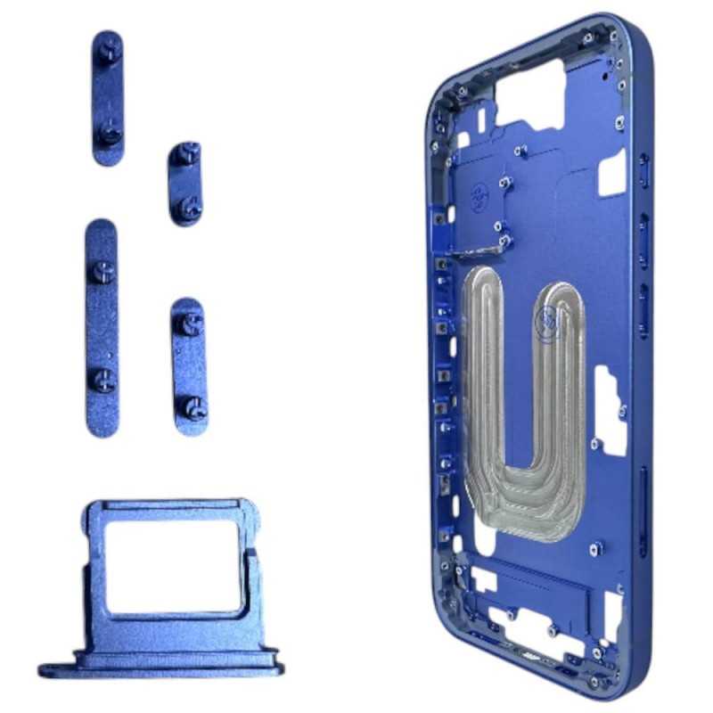 Middle Frame with SIM Tray and Side Buttons for iPhone 16 Plus | Blue