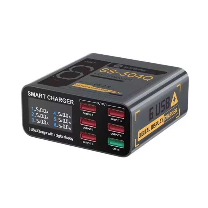 SUNSHINE SS-304Q Caricabatterie Smart Charger 6 Porte USB Ampio Voltaggio Ghost Gray SUNSHINE SS-304Q Caricabatterie Smart Charger 6 Porte USB Ampio Voltaggio Ghost Gray