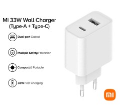 Xiaomi Mi 33W Caricabatteria Fast Charger USB C USB A Bianco
