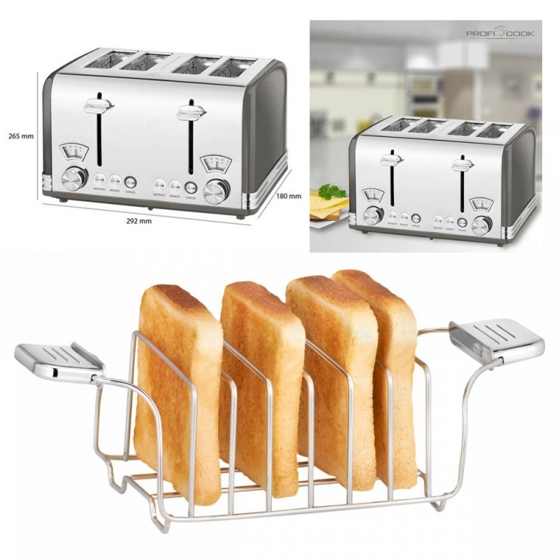 ProfiCook Tostapane Fino a 4 Fette Vintage Slice Toaster PC-TA1194 1630W 