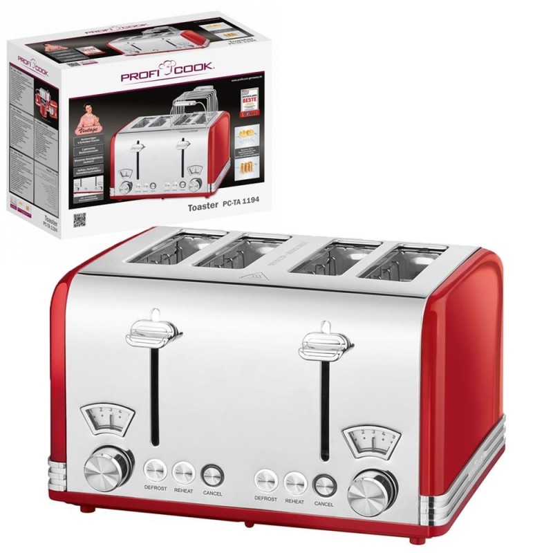 ProfiCook Tostapane Fino a 4 Fette Vintage Slice Toaster PC-TA1194 1630W 