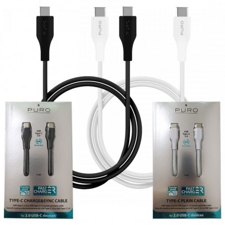 Puro Puro Cable in TPE" Plain" from Type-C to Type-C USB 2.0 1mt |&nbsp;Black and white for sale
