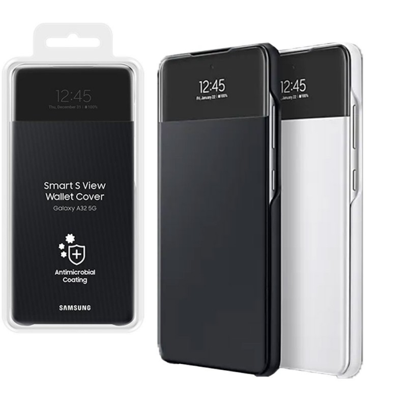Samsung S View Wallet Cover EF-EA326P Per Galaxy A32 5G A326B | Bianco e Nero Samsung S View Wallet Cover EF-EA326P Per Galaxy A32 5G A326B | Bianco e Nero
