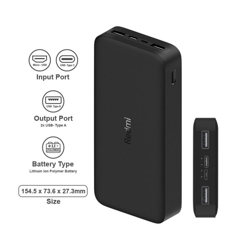 Xiaomi Mi 18W Fast Charge Power Bank 20,000mAh | Black Xiaomi Mi 18W Fast Charge Power Bank 20,000mAh | Black