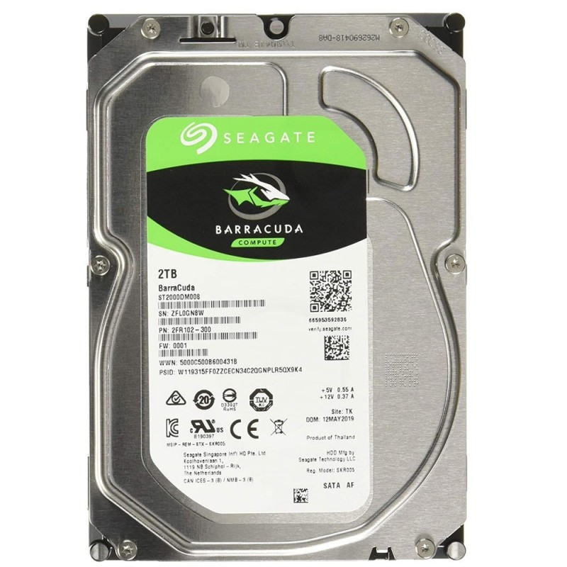 Seagate Barracuda Hard Disk Interno 3.5" 2TB SATA 6GB/S 256MB 7200RPM 220MB/s Disco Rigido