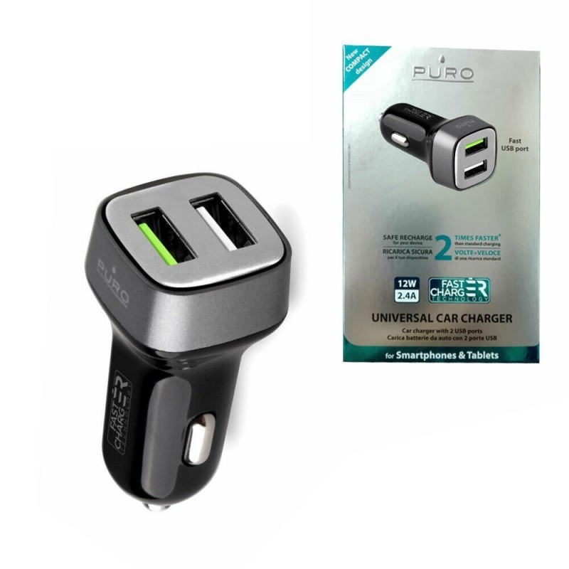 Puro Mini CaricaBatteria da Auto Fast Charger 2 Usb 2.4A 