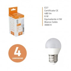 Bundle fino a 20pz Lampadine LED Bulb E27 G45 6W 480lm Bianco Caldo Freddo Naturale IP20